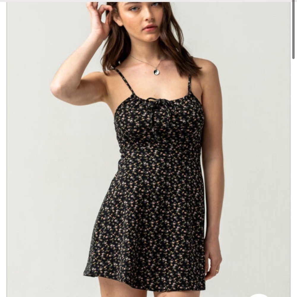 Black Floral Fit and Flare Dress, Large